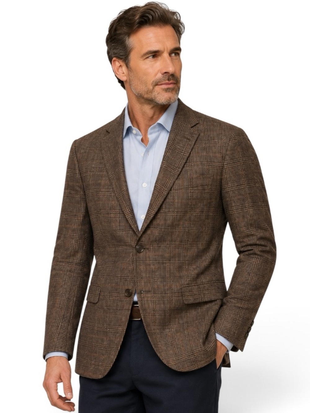 Alexander Julian Brown Glen Plaid 100% Lambswool Sport Coat Men’s Size 46 R